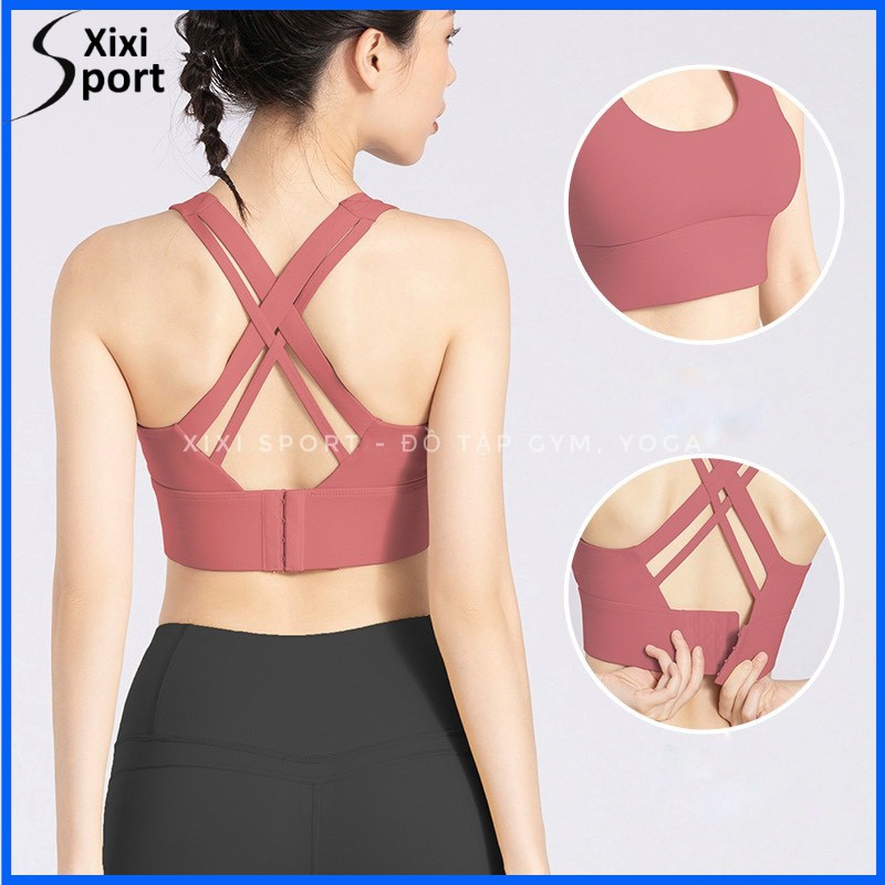 Đồ tập gym nữ, áo bra tập gym, yoga khuy cài sau dây đàn chéo sexy A2DC09 - Xixi Sport