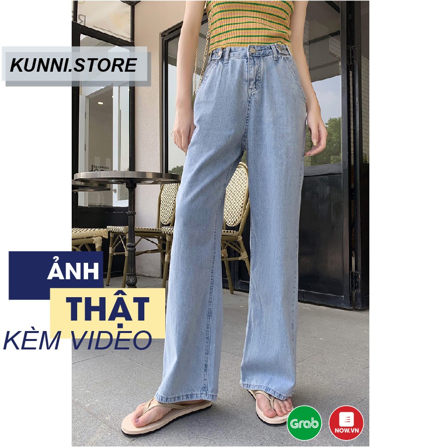 Quần Jeans nữ ống rộng Simple Jeans lưng cao dáng suông cao cấp