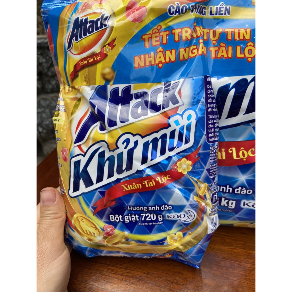BỘT GIẶT ATTACK KHỬ MÙI HƯƠNG ANH ĐÀO 3.8KG TẶNG GÓI 720G