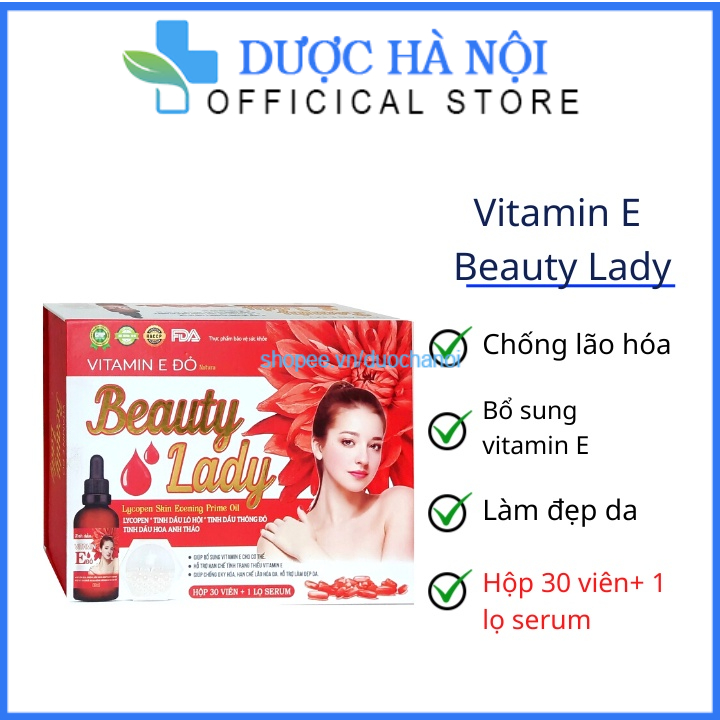 Viên uống vitamin E đỏ giúp bổ sung vitamin E, chống oxy hóa, hạn chế lão hóa da, làm đẹp da – Hộp 30 viên + 1 lọ serum
