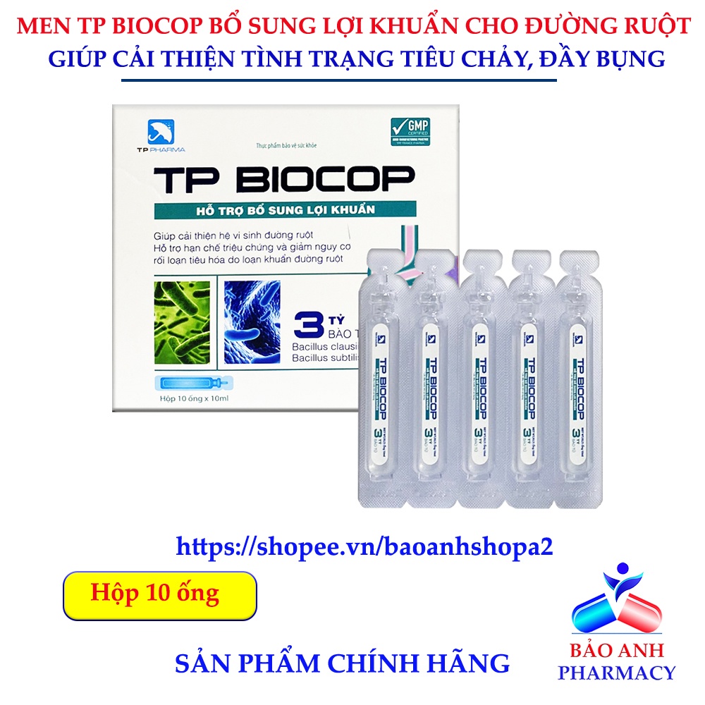 Men TP BIOCOP bổ sung lợi khuẩn giúp hỗ trợ rối loạn tiêu hóa, an không tiêu, tiêu chảy, phân sống – Hộp 10 ống