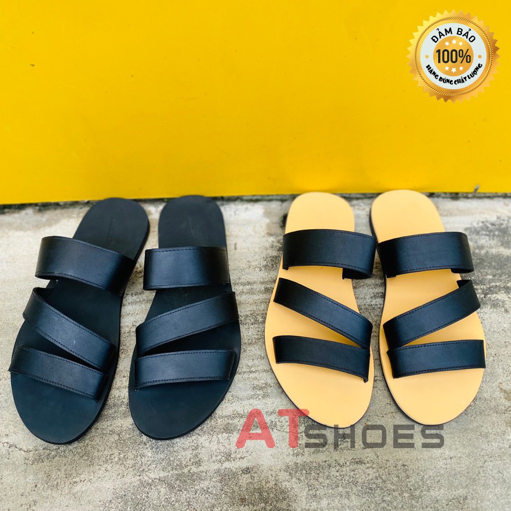 Dép Sandal Nam Atshoes Dép Da Bò Thật Đế Cao Su Chống Trơn Trượt XDSG201 (Đen - Nâu)