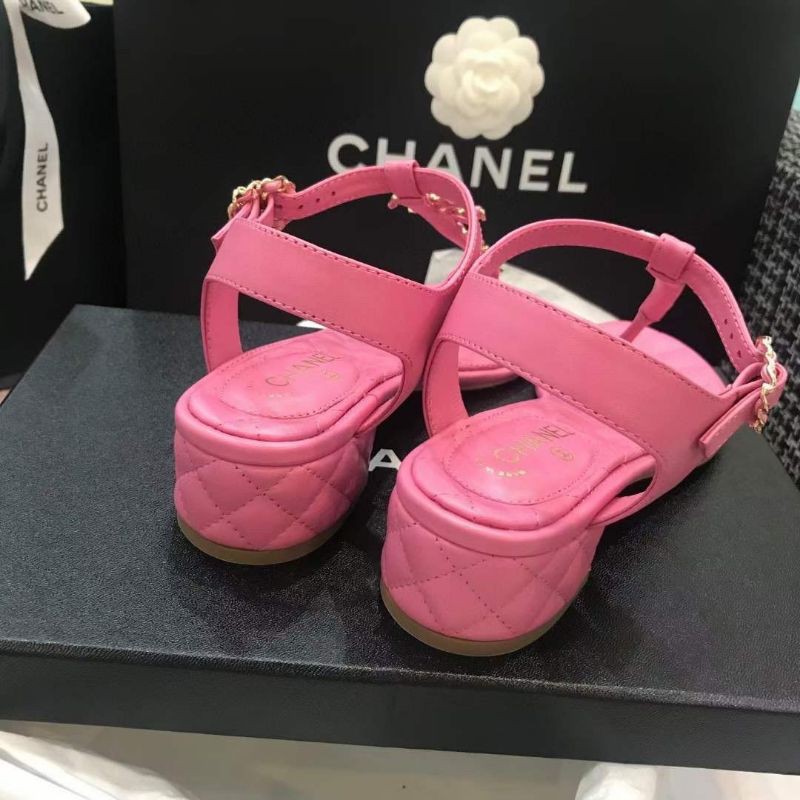 dép sandal xỏ ngón có quai gót 4cm da thật 𝘾𝙝𝙖𝙣𝙚𝙡