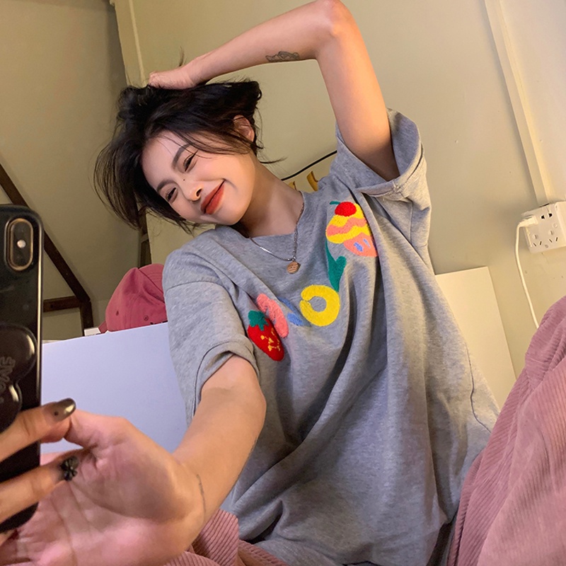 SUXI Áo Thun Tay Ngắn Dáng Rộng In Chữ Thiết Kế Đơn Giản Thời Trang Mùa Hè Cho Nữ