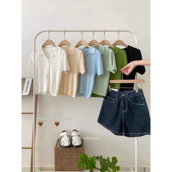 Áo len montoghi khuy cổ bẻ hàng QC