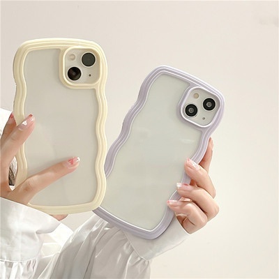 Ốp Điện Thoại Chống Sốc Màu Macaron Viền Gợn Sóng Cho compatible for IPhone 13 Pro Max 12 11 Pro Max 8 7 Plus X XS XR