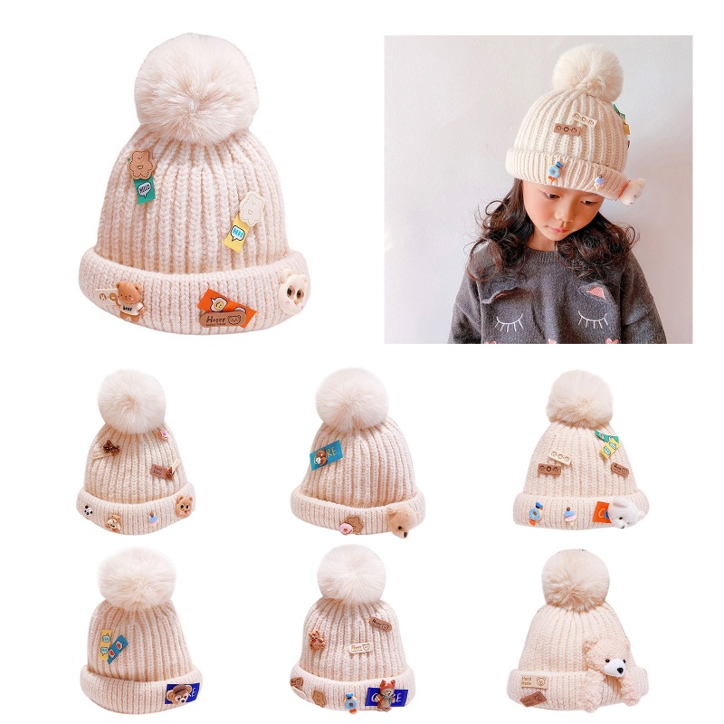Mũ Len Beanie Họa Tiết Hoạt Hình Dễ Thương Cho Bé