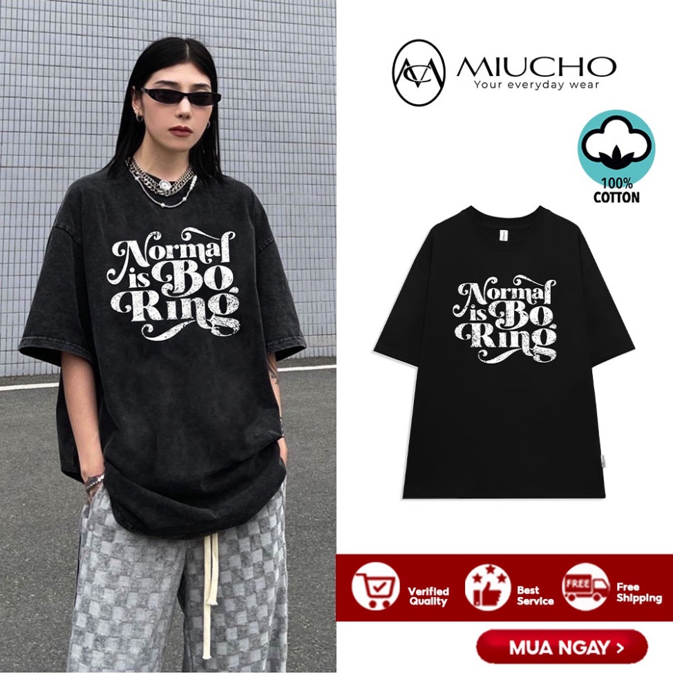 (Rẻ) Áo thun wash nữ form rộng đẹp tay lỡ kiểu hàn quốc, áo phông wash form rộng unisex vải cotton AT216 Miucho basic (ả