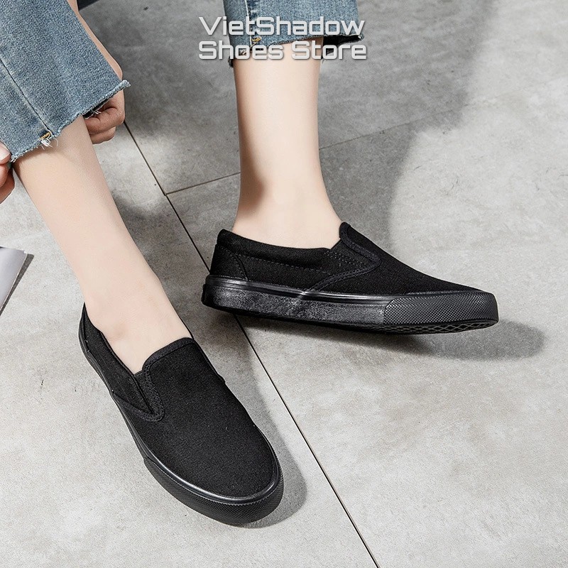 Slip on nữ - Giày lười vải nữ LEiNiER - Chất liệu vải bố 4 màu (đen), (trắng), (xám) và (đen tuyền) - Mã SP 227