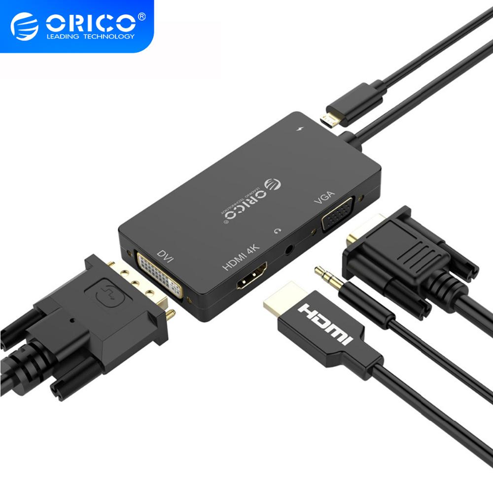 Hub Chia Cổng ORICO XD-107 Chuyển Đổi USB C Sang HDMI/ VGA/ Mini DP/ 3.5mm Cho Macbook Samsung Galaxy S10 4K Đa Năng