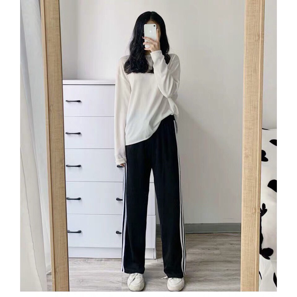 Quần ống rộng 🦋dáng suông dài kẻ sọc nam và nữ mặc đôi rất đẹp