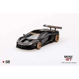 (Premium bánh cao su) Xe mô hình MINI GT (No58) Mijo Lamborghini Aventador Liberty Walk Black 1:64 (