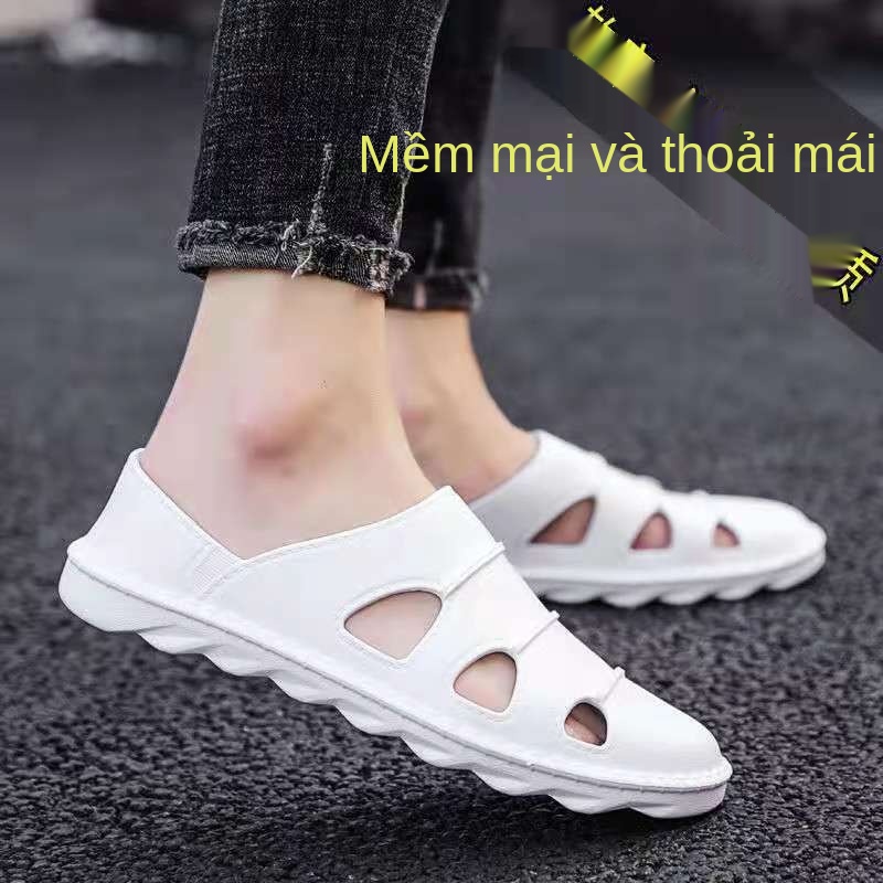 ↂ☽Giày lái xe nam mùa hè Baotou đế mềm và dép đi trong nhà 2021 mới da khử mùi biển thường ngày