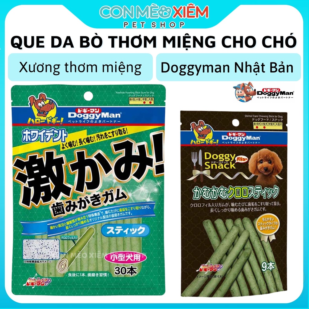 Que gặm cho chó da bò xanh Doggyman 9 12 30 cây, snack huấn luyện cún thơm miệng Con Mèo Xiêm