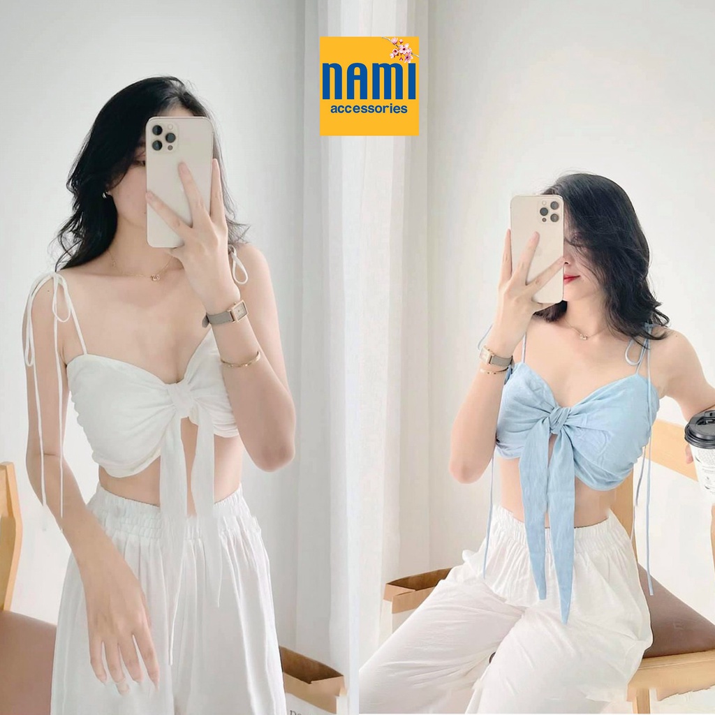 SET ÁO CÚP NGỰC CỘT NƠ KÈM QUẦN SUÔNG CHUN ĐI BIỂN CỰC XINH BAO LUNG LINH - QANU413
