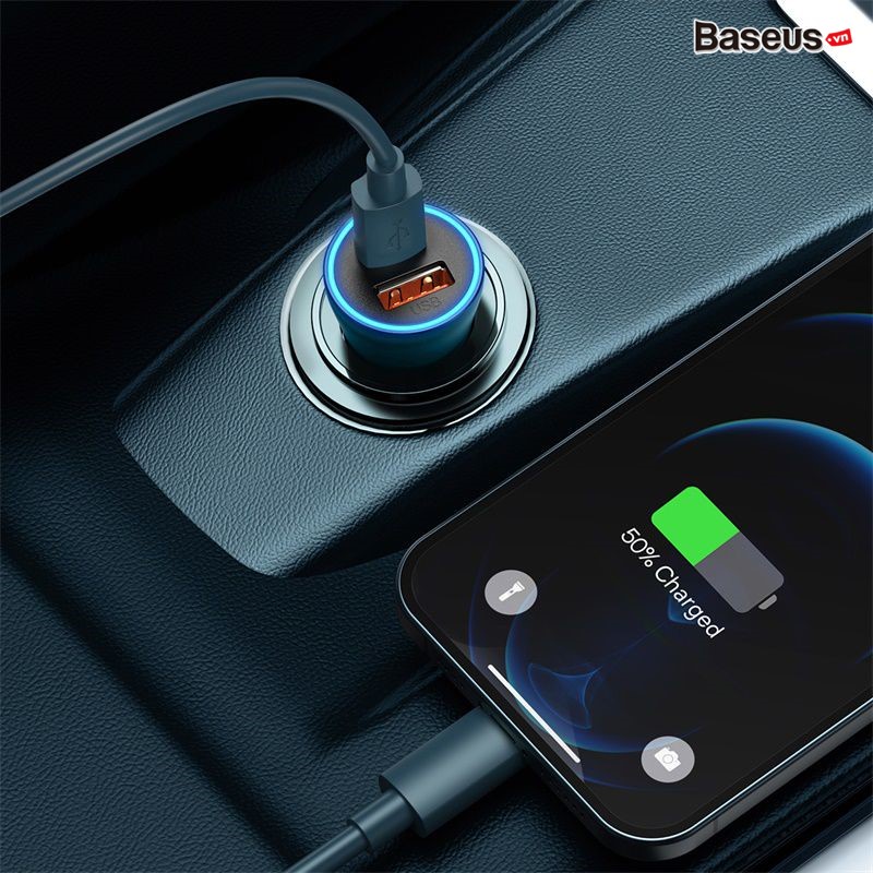 Tẩu sạc nhanh ô tô 60W Baseus Cốc oto 2 cổng có led hiển thị dùng cho oto