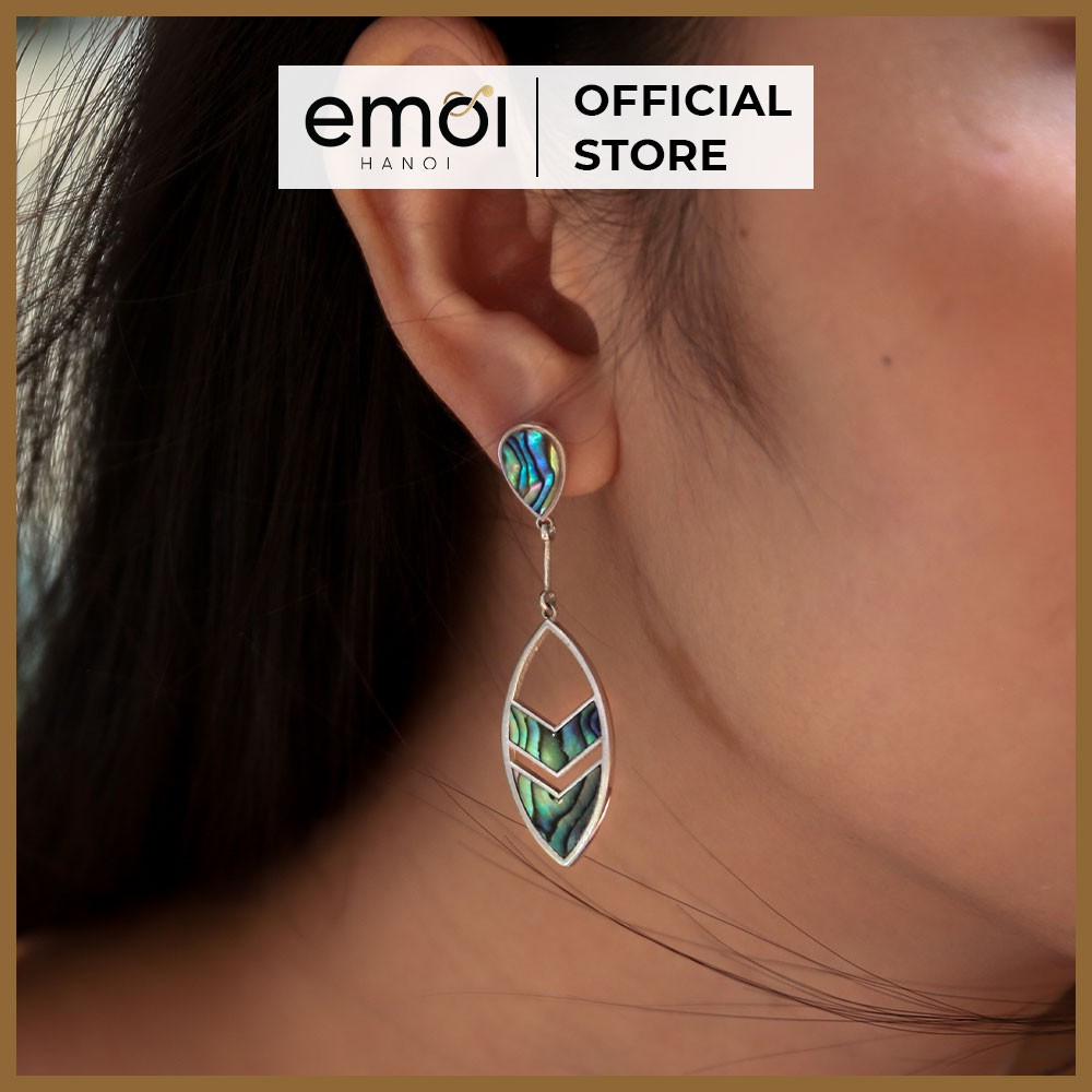 Khuyên tai (bông tai) hình lá - phụ kiện trang sức bạc 925 khảm bào ngư dành cho phái nữ Emoi Jewerly KB30