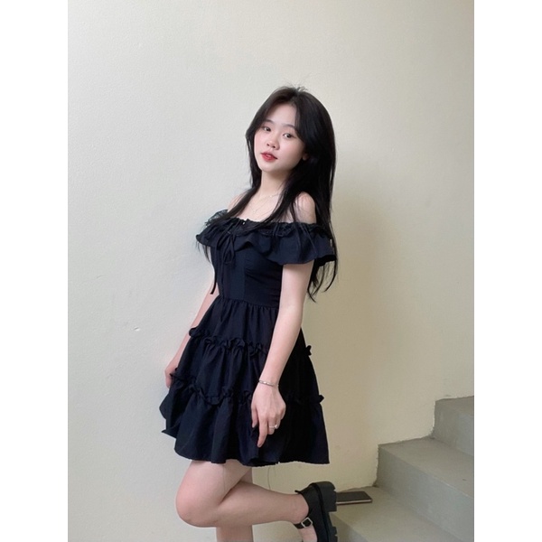Đầm trễ vai bèo phối ren 💓FREESHIP💓 tiểu thư Gill mặc sinh nhật, dạo phố, cafe