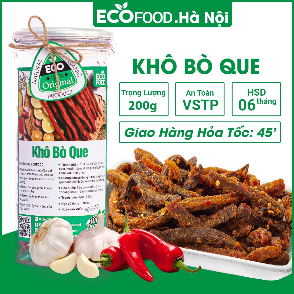 Khô bò que hồng ngự 200G ecofood ngon đậm vị đồ ăn vặt việt nam an toàn vệ sinh thực phẩm