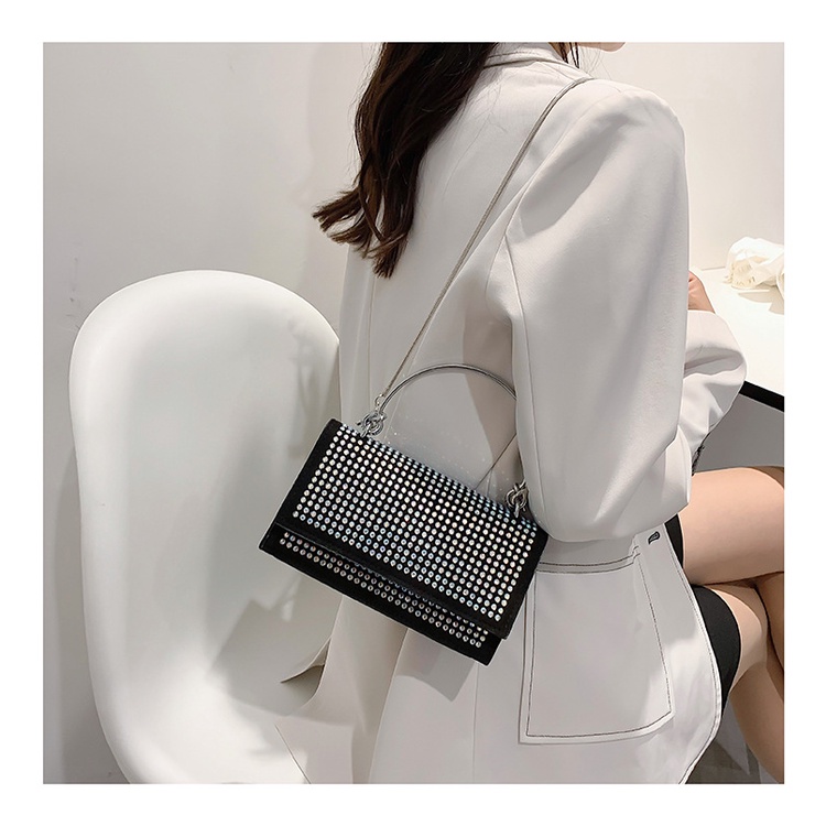 Túi đeo vai JASMIN NOIR nắp gập đính kim cương giả thời trang dành cho nữ