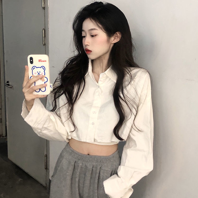 Áo sơ mi croptop tay dài che nắng phong cách ngọt ngào thời trang mùa hè 2022 mới dành cho nữ