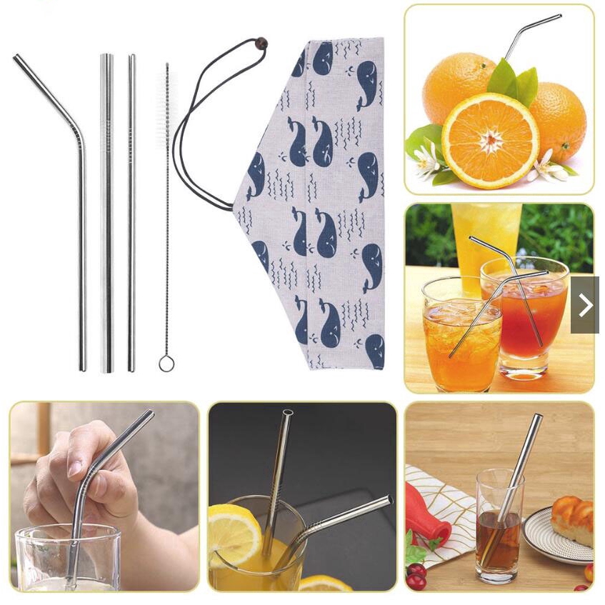 Set 5 Món Ống Hút Bằng Thép Không Gỉ 304 Tiện Dụng
