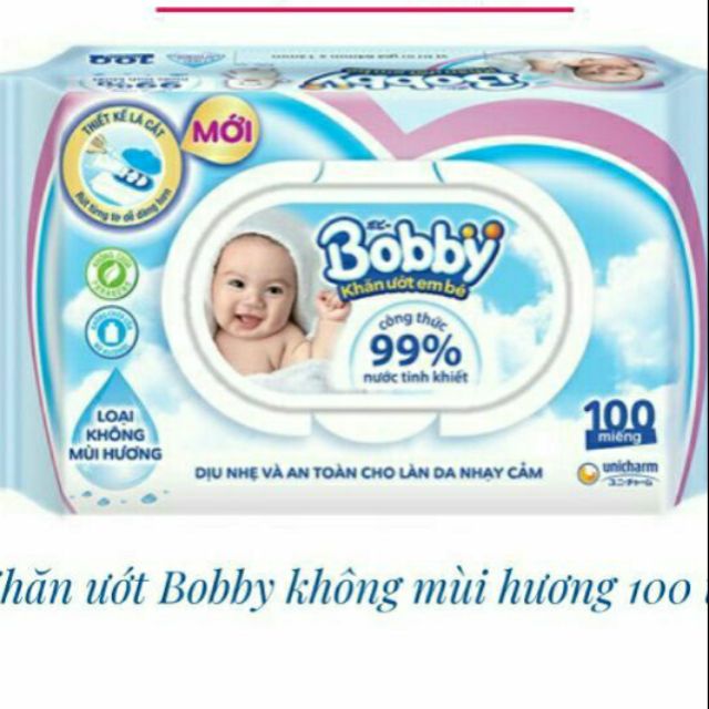 Khăn ướt Bobby không mùi 100 tờ