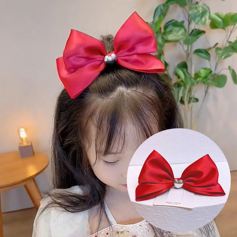 Kẹp Tóc Hình Nơ Màu Đỏ Đen Phong Cách Hàn Quốc Dễ Thương Cho Nữ