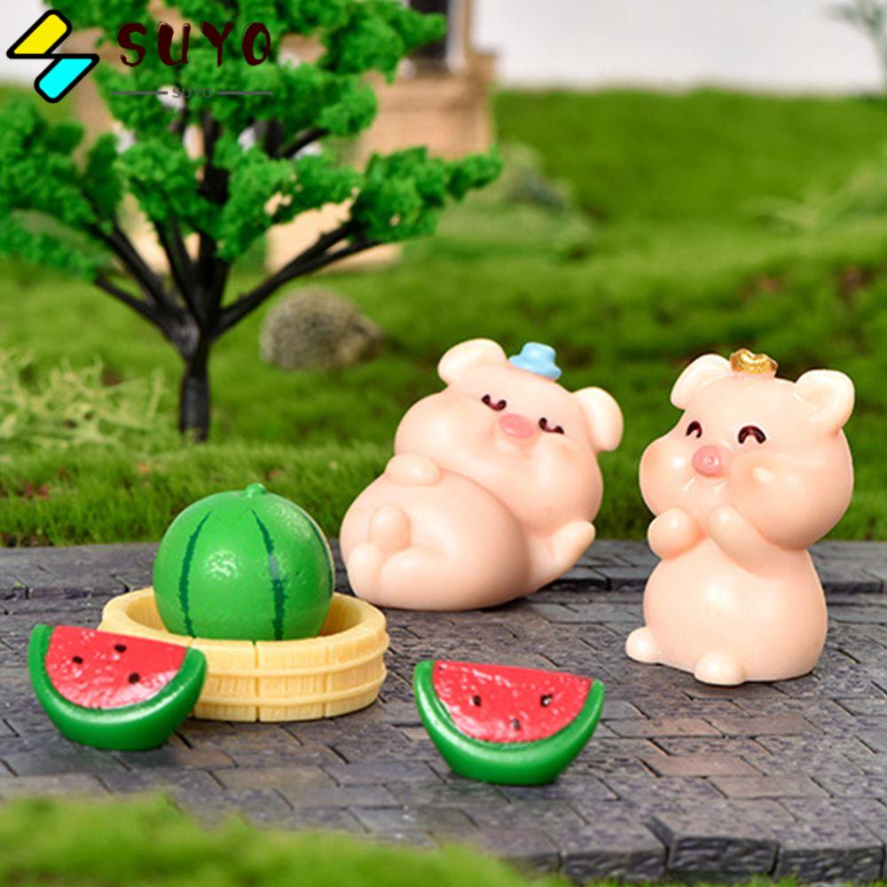Đồ trang trí chú heo ăn dưa hấu nhỏ xinh trang trí bàn làm việc DIY