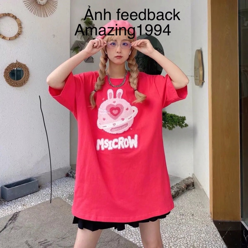 Áo thun tay lỡ dáng rộng thêu hình trái đất MSICROW mã QC009