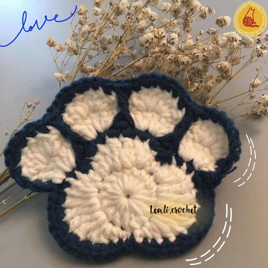 Đế lót ly Handmade hình chân mèo dễ thương, miếng lót ly thấm nước, đế lót cốc bằng len cotton