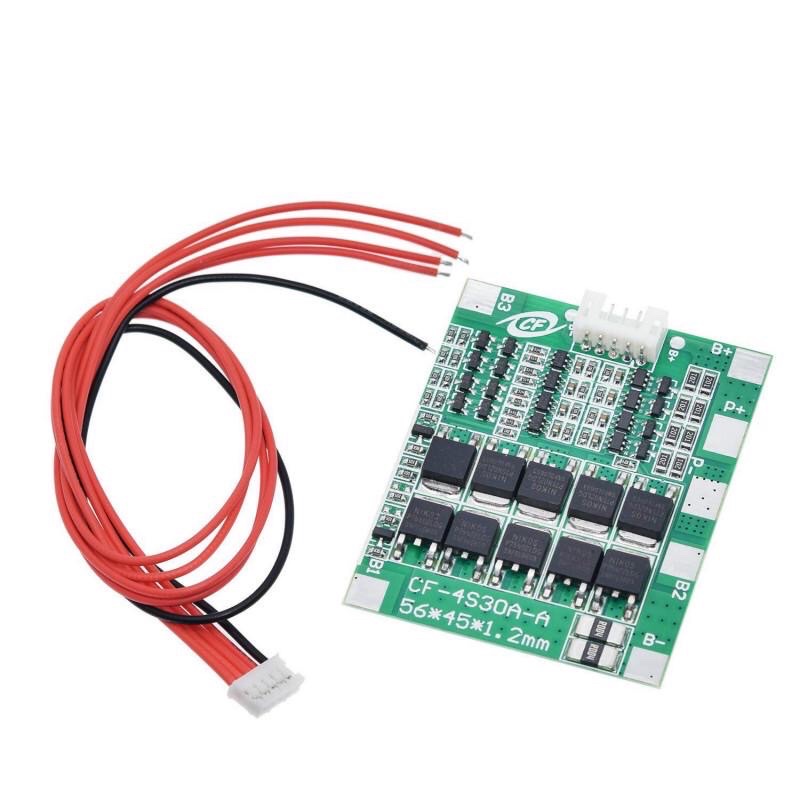 Bảng mạch cân bằng Pcb 4S 30A 14.8V bảo vệ pin Li-Ion Lithium 18650 tích hợp cáp. Gói bảo vệ pcb cân bằng .