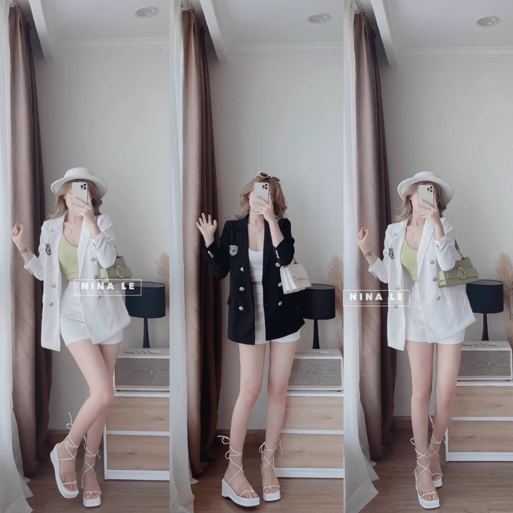 Sét Bộ 3 Món Áo Cổ Vest Cài Nút Dáng Ôm Kèm Quần Đùi Chất Tuyết Mưa Đẹp Co Giãn Tốt Mặc Siêu Xinh [NEW UNISEX]