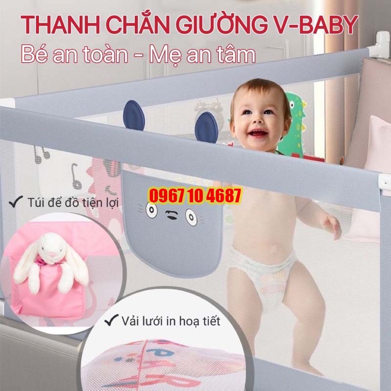 Thanh chắn giường V-BABY KHỦNG LONG 2022 - Chặn giường cho bé dạng trượt cao tối đa 90cm