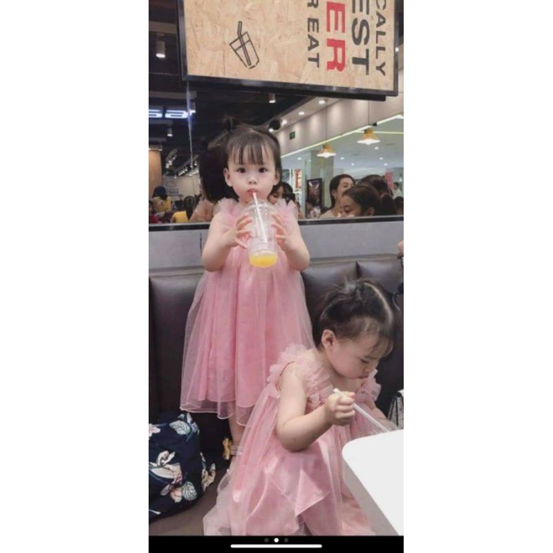 Đầm công chúa bé gái hồng phối lưới hồng