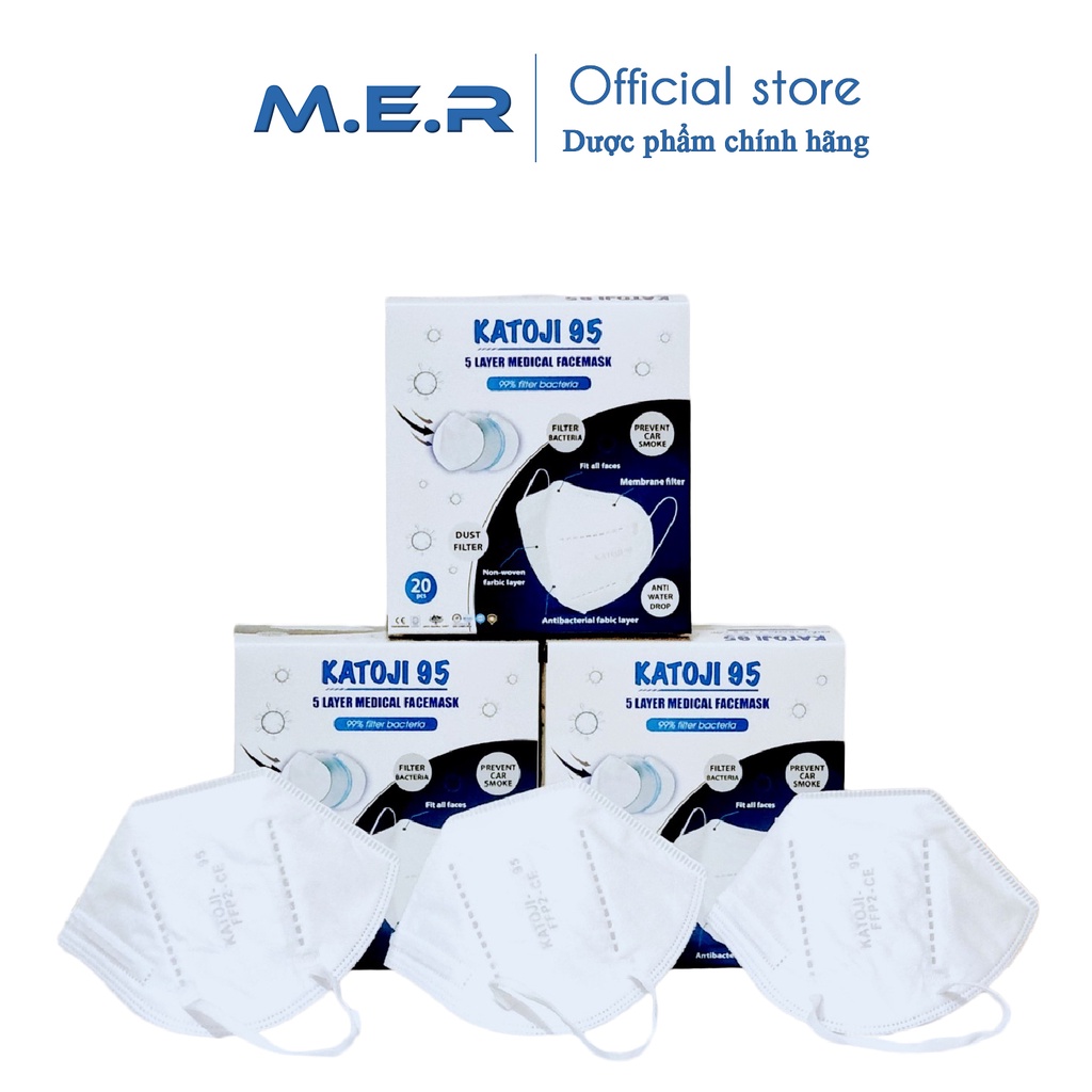 Hộp 20 cái - Khẩu trang Katoji chuẩn N95 kháng khuẩn, lọc bụi mịn