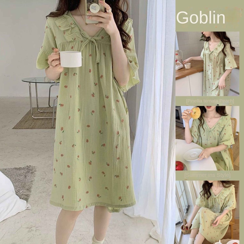 Long Dress Short Sleeved Nightwear Bigsize Short Sleeve Nightgown Wide Design Cute Summer Fashion For Women