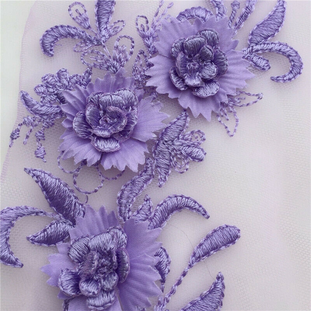 Tấm vải thêu hoa nổi đính hạt ngọc trai phối ren 3D phụ kiện trang trí váy cưới (nhiều màu)