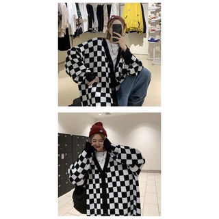 [SẴN ĐEN] Áo cardigan len mỏng kẻ caro