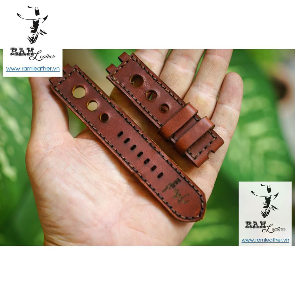 DÂY ĐỒNG HỒ DA BÒ THẬT RAM PEBBLE NÂU ĐỎ-CHÍNH HÃNG RAM LEATHER +