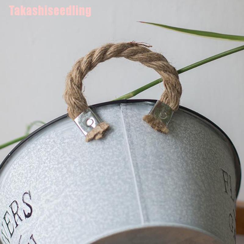 Chậu trồng cây bằng kim loại mạ kẽm có tay cầm phong cách vintage