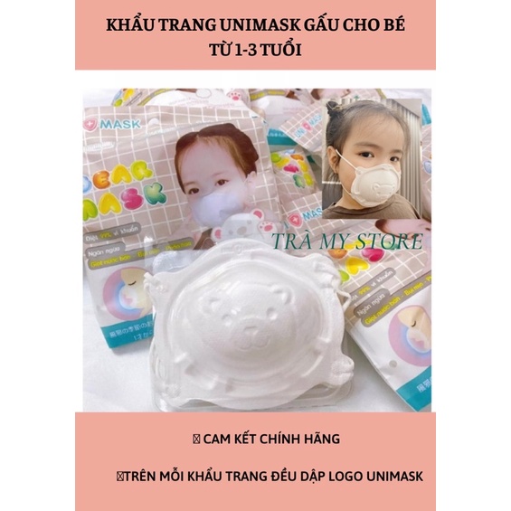 Sỉ 1 Thùng Khẩu Trang Cho Bé Hình Gấu 3D UNIMASK Cho Trẻ 1-3 tuổi ( 36 chiếc )