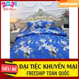 Vỏ chăn lồng ruột có khóa kéo mẫu hoa ly nền xanh