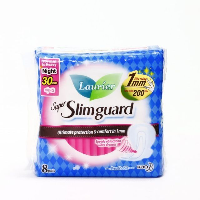 Băng vệ sinh Laurier Super Slimguard ban đêm có cánh 8 miếng