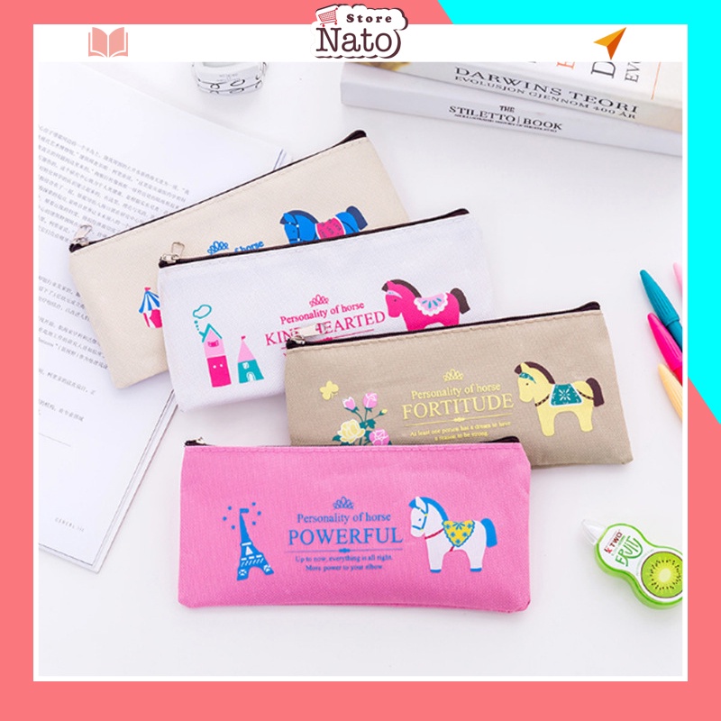 Túi Bút Vải Canvas Cute Đa Năng Hàn Quốc Giá Rẻ Khóa Kéo Cho Bé NATO VB01