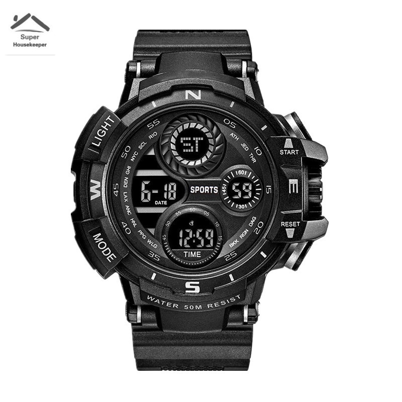 Đồng hồ thể thao dạ quang đa năng chống thấm nước bền bỉ có nút bấm và đèn LED cho nam