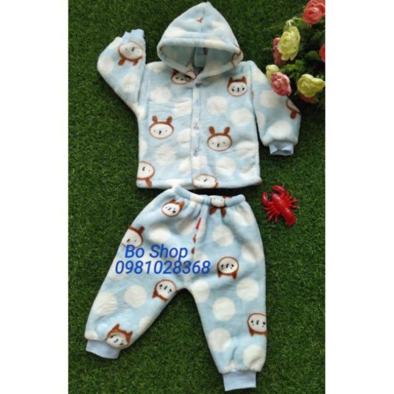 Bộ Quần Áo Lông Tuyết Có Mũ Mềm Ấm Cho Bé 3-10Kg
