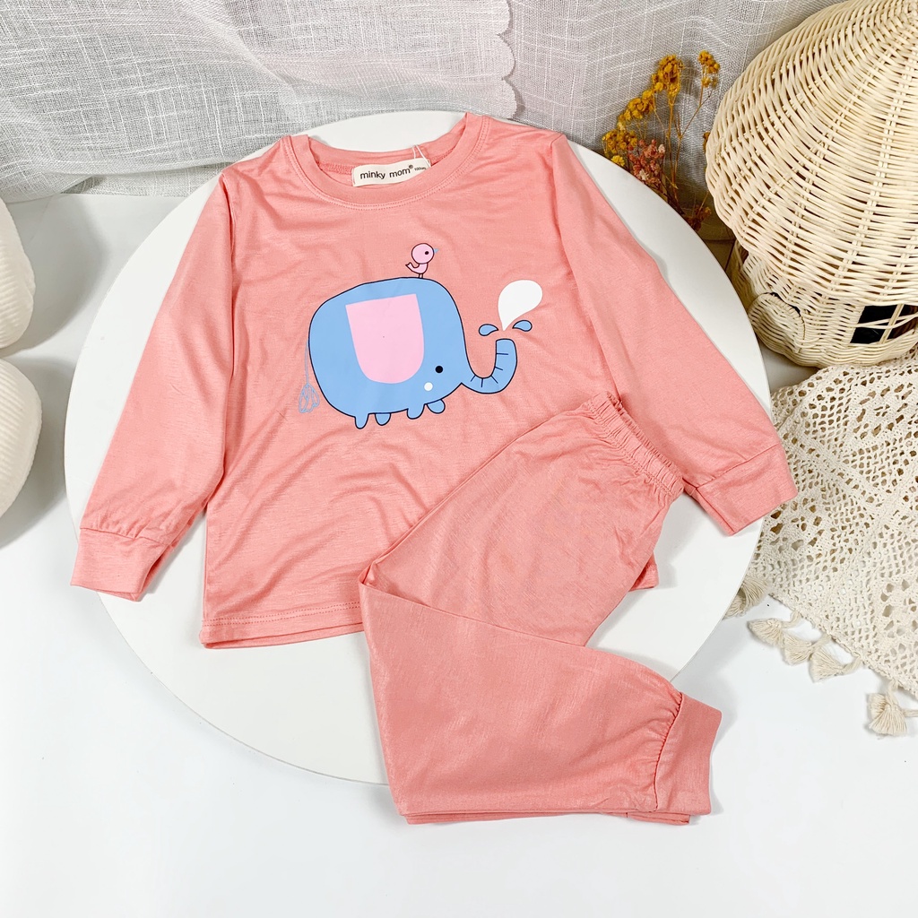 [SZ ĐẠI] Bộ Quần Áo Bé Gái, Bé Trai Minky Mom Vải Thun Lạnh Voi Hồng, Bộ Dài Tay Cho Bé Mặc Nhà Thu Đông MKMTD2206
