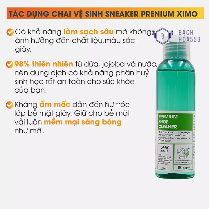 Chai dung dịch vệ sinh chuyên sâu cho giầy sneaker, giày thể thao Prenium XIMO 120ml