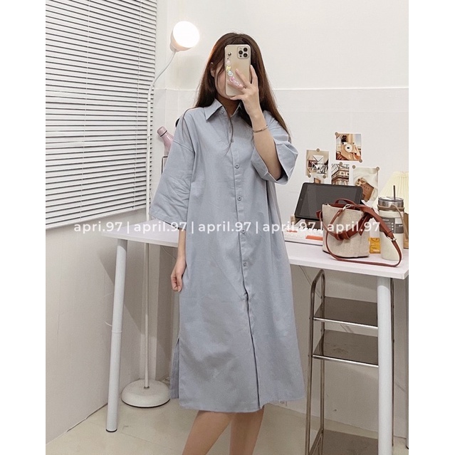Đầm sơ mi kaki phom rộng (ảnh thật/ có sẵn)